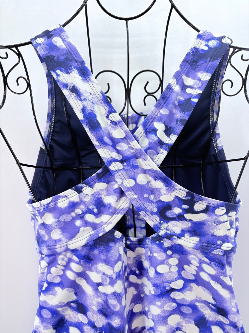 Lands' End Purple White Dotted Front-Zip Printed One-Piece Swimsuit Size M 10-12 - Picture 4 of 9